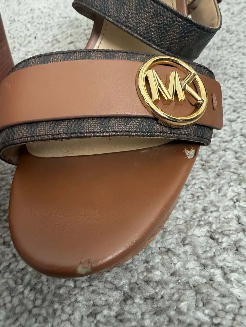 Michael Kors Carmen Wedge Sandals Brown Signature Logo Size 7.5M